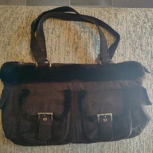 Brown Purse with Faux Fur and Silver Accents